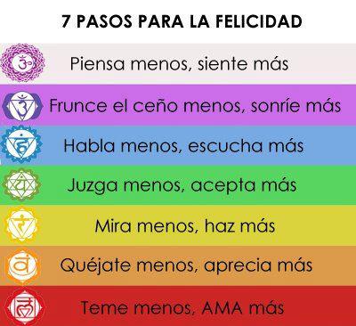 7 Pasos para la felicidad. Piensa menos siente más. Frunce el ceño menos sonríe más