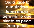 Ojalá que lo que sintiera fuera enojo pero no lo que siento es peor decepción